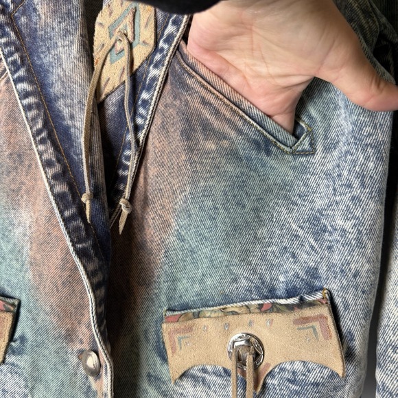 VTG 80s 90s Womens Sz S Western Denim Jacket Acid Wash Southwestern Cowgirl USA - Picture 8 of 14
